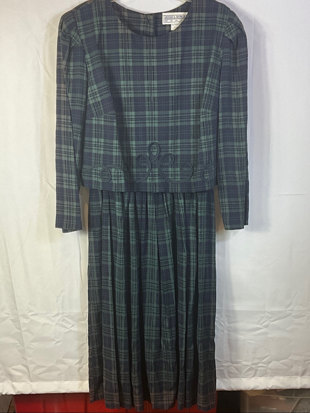 Vintage Jessica Howard Plaid Long Sleeve Zipper Back Maxi Dress Size 16